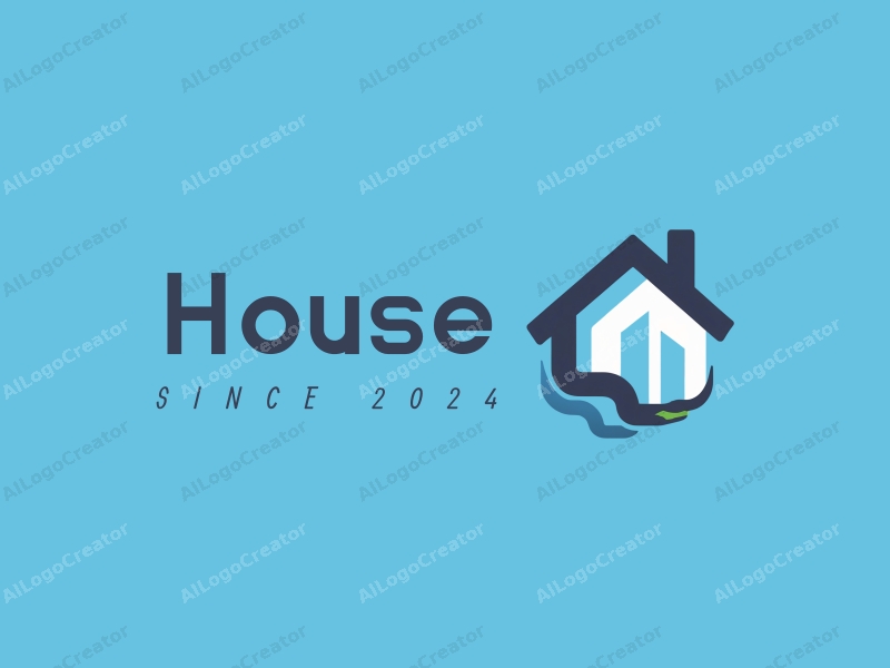 modern design features a stylized house and building intertwined with a snake, symbolizing teamwork, combined with a clean blue background.