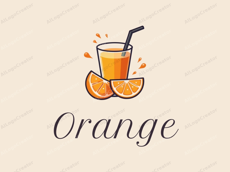 playful design features a stylized orange, a splash of juice, and a straw, combined with a clean background.