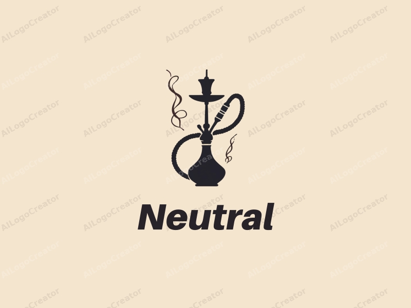 minimalist design features stylized hookah silhouette, flowing smoke patterns, and a neutral color palette combined with a clean background.