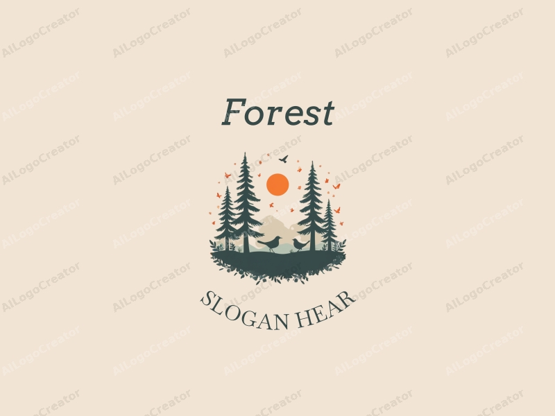 vintage design features a serene forest scene with stylized trees, delicate leaves, and small birds, combined with a clean background.