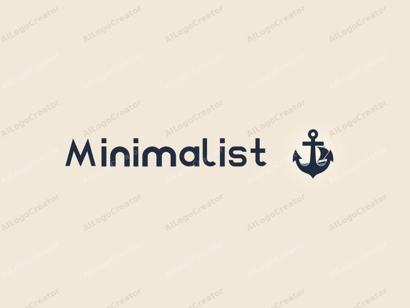 minimalist design features a stylized anchor and ship silhouette, combined with clean lines and a tag style approach against a simple background.