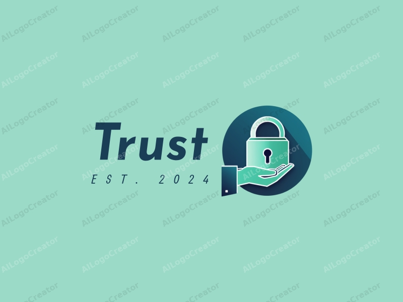 modern design features a stylized lock and a hand holding it, symbolizing trust and safety, combined with a clean background in blue and green tones.