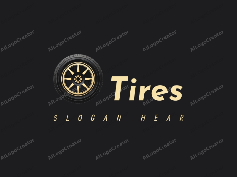 modern design features a stylized tire and wheel silhouette, combined with a clean black background.