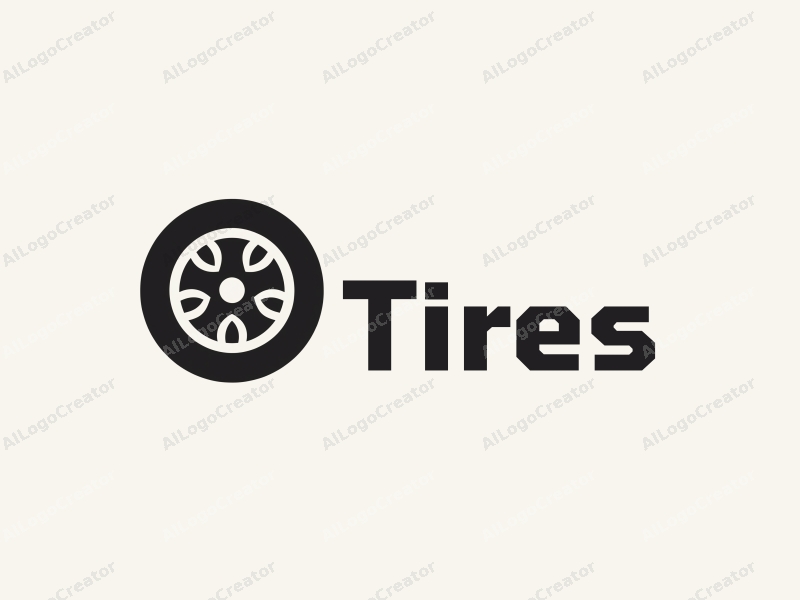 modern design features a stylized tire and rim silhouette, combined with a clean background and a focus on simplicity and abstraction.