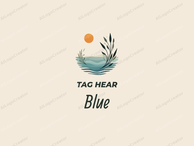 minimalist design features a serene ocean and sky, with stylized water droplets and leaves, combined with a clean background.