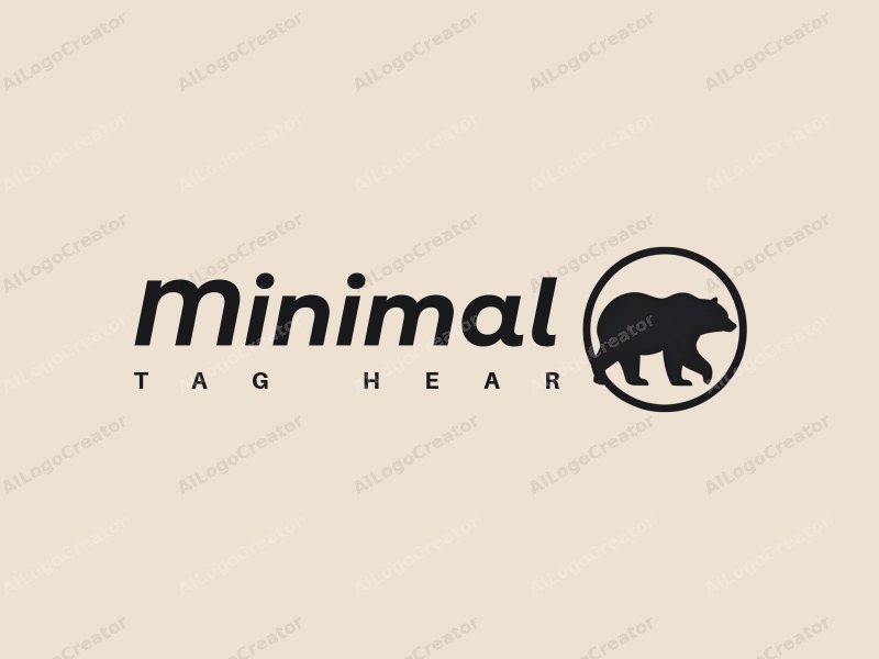 minimalist design features a stylized bear within a circular ring, utilizing a tag style approach combined with a clean background.