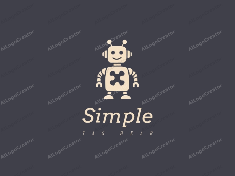 minimalist design features a stylized robot integrated with puzzle pieces, combined with a clean background and simple lines.