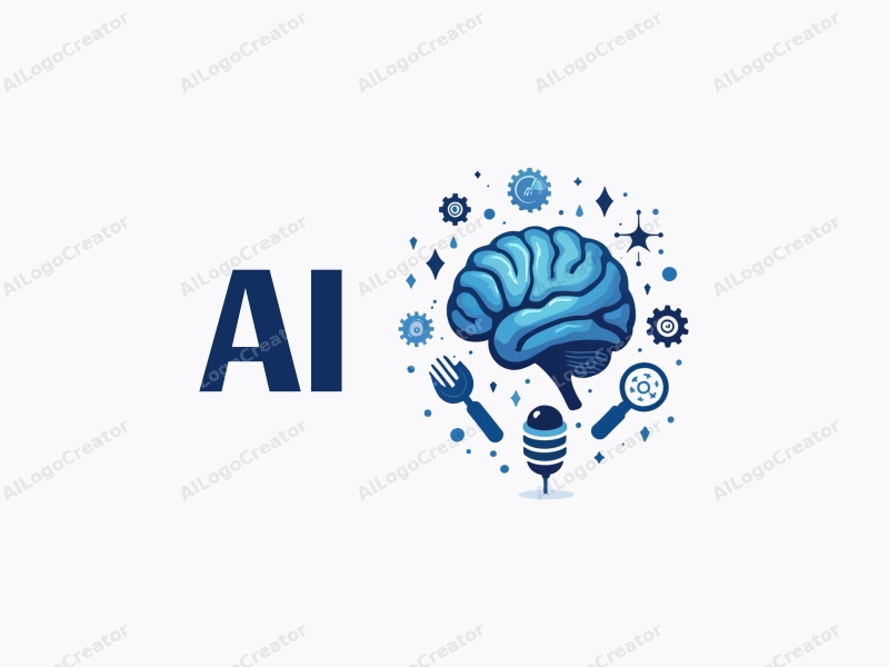 a modern design featuring abstract representations of intelligence and algorithms, combined with cosmic elements and stylized tools, using a clean blue color palette.