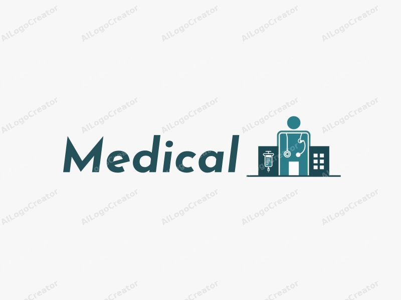 modern design features a stylized hospital silhouette, a doctor figure, a stethoscope, and a syringe, combined with a clean background.