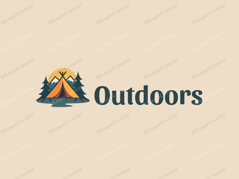 modern design features a stylized camping tent and mountain peak, combined with a clean background and a harmonious composition.