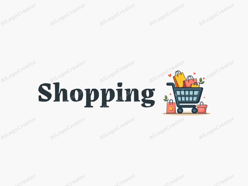 a modern design featuring a colorful shopping cart and a stylized mall, combined with shopping bags and products, all presented in a clean and harmonious layout.