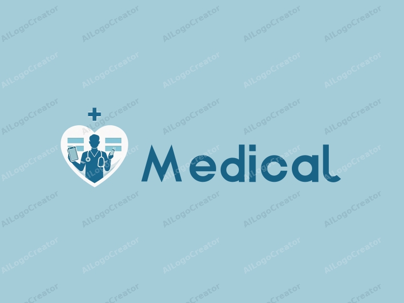 modern design features a stylized hospital silhouette, a doctor figure, a stethoscope, and a syringe, combined with a clean background.