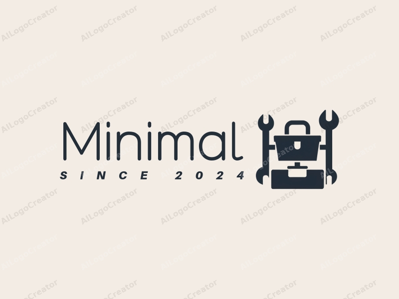 minimalist design features a stylized toolbox and a sleek robot silhouette, combined with a tag style approach and a clean background.