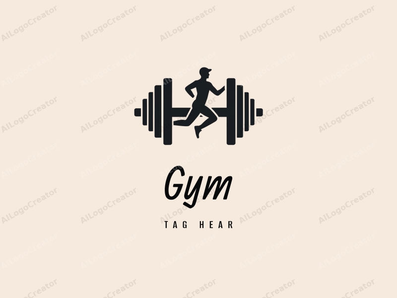 modern design features a stylized dumbbell and a dynamic runner silhouette, combined with a clean background and a harmonious layout.