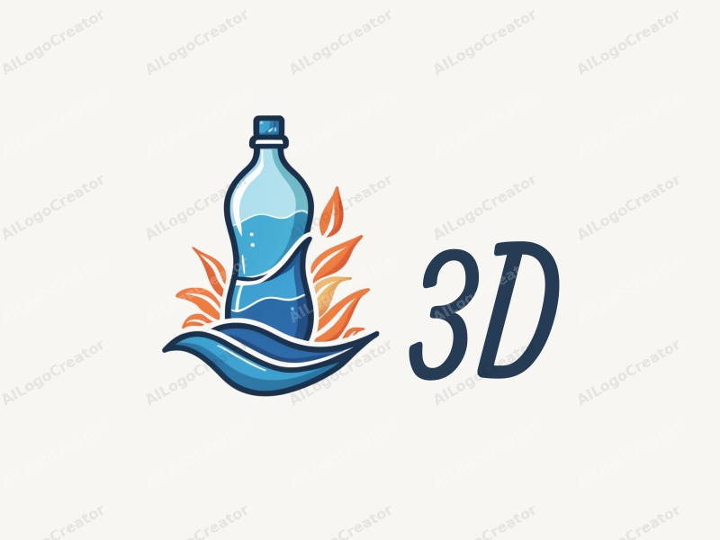 a modern design featuring a 3D water bottle and dynamic waves, incorporating colorful elements with a clean background.