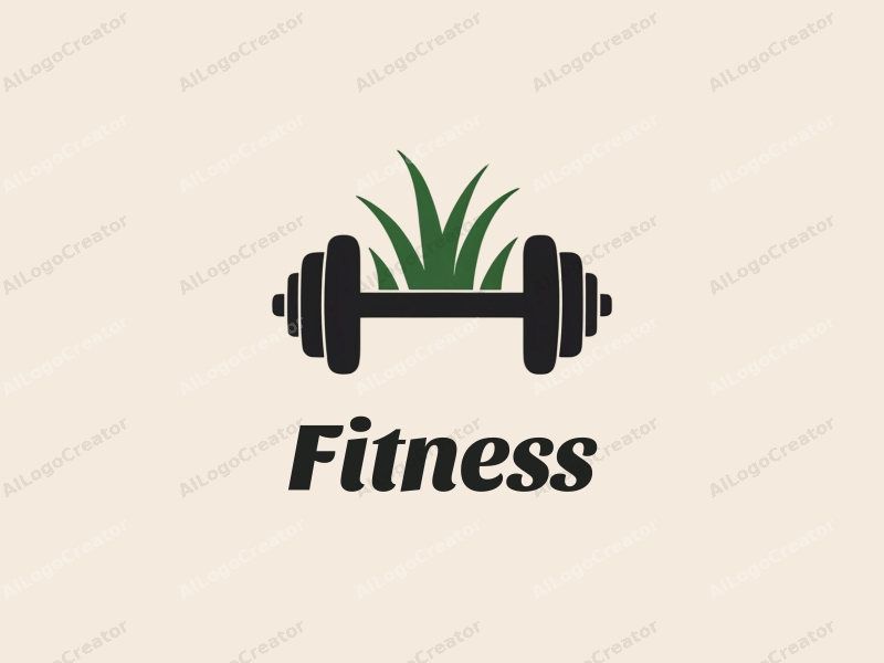 a modern design featuring simple dumbbells and grass elements, combined with a clean background and a harmonious layout.