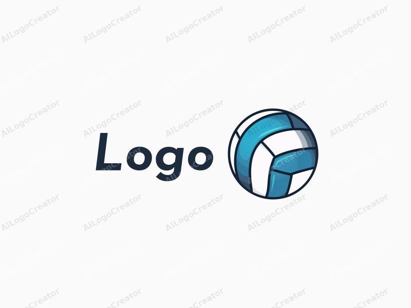 modern design features a stylized volleyball integrated with a grid pattern, using blue and black colors, combined with a clean and simple background.