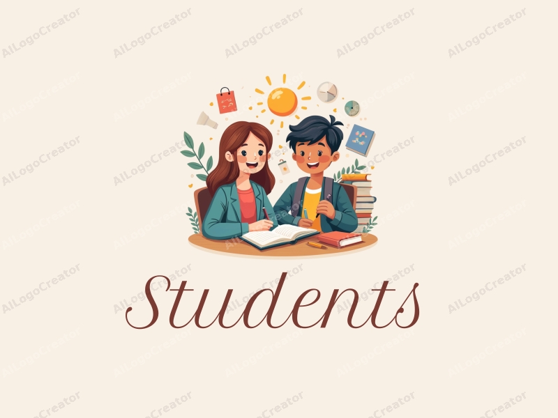 playful design features vibrant colors, stylized representations of students and teachers, books, and a school setting, combined with a clean and harmonious background.