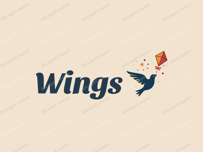 playful design features stylized wings and a bird soaring alongside a kite, combined with a clean background.