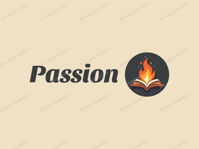 playful design features a stylized flame intertwined with an open book, emphasizing passion and enthusiasm, combined with a clean background.