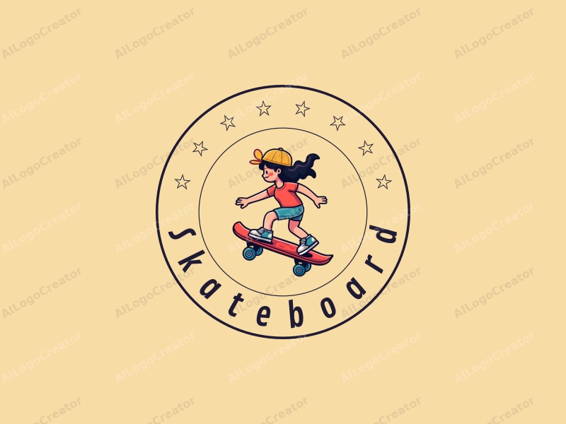 playful design features a vibrant skateboard and a stylized girl riding it, combined with a clean background.