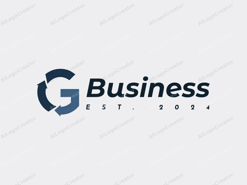 a modern minimalist design featuring abstract representations of business and office elements, incorporating symbols of growth and the letter G, combined with a clean blue and gray color palette.