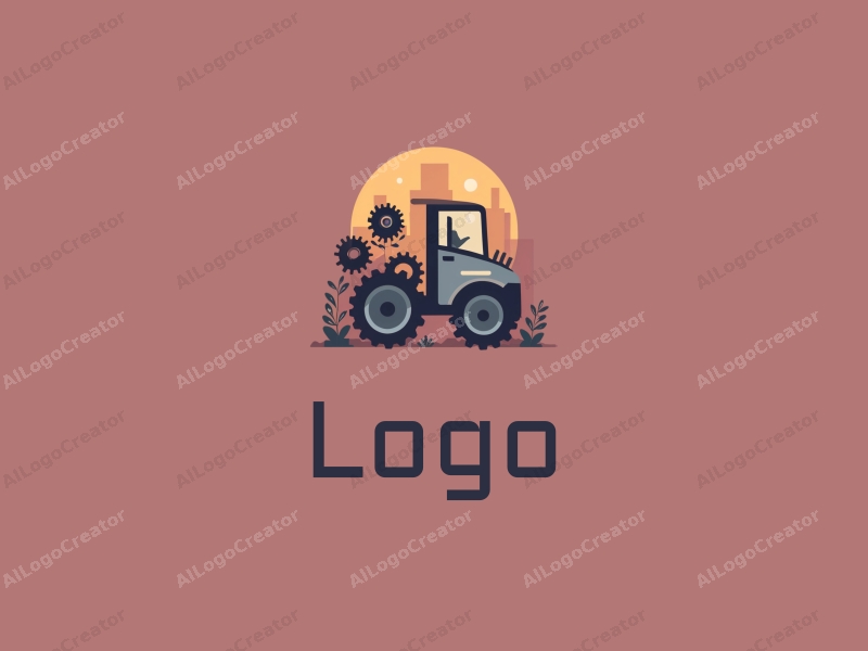 a modern design featuring stylized wheels and an office silhouette, combined with a clean background and a minimalist approach.