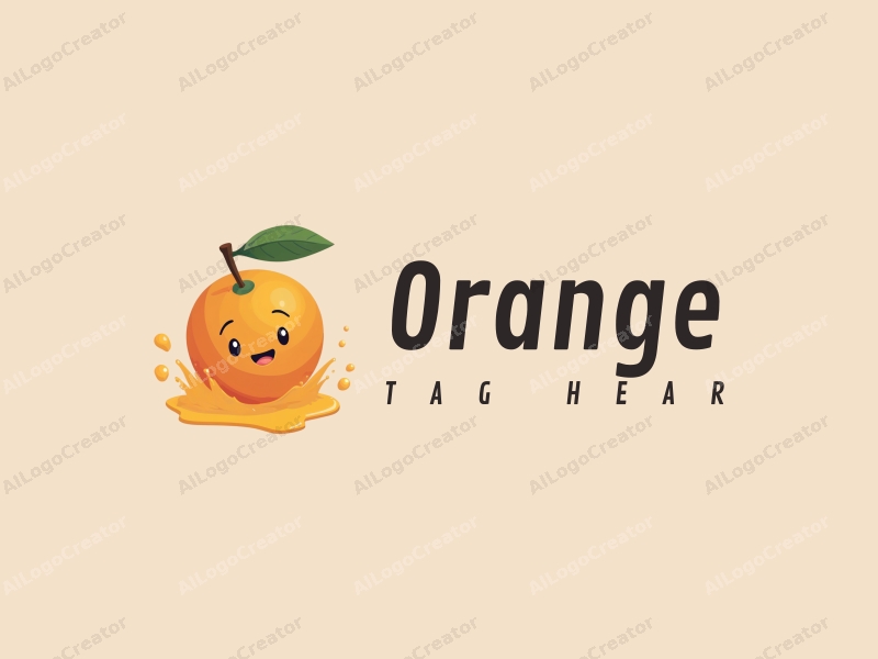 playful design features a stylized orange fruit with a smiling face, a splash of juice, and a clean background.