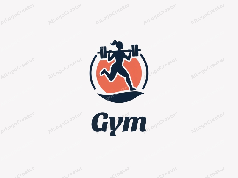 modern design features a stylized dumbbell and a dynamic runner silhouette, combined with a clean background and a harmonious layout.