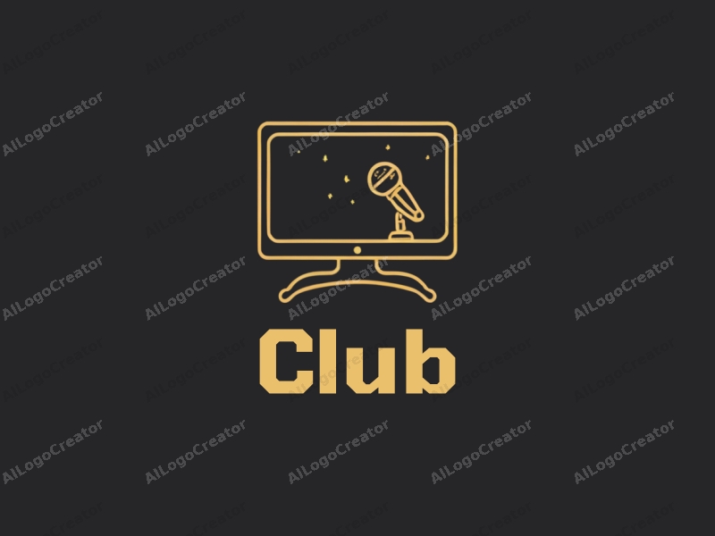 a modern minimalist design featuring a stylized club scene with a microphone and television, combined with a clean black background.