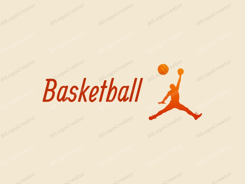 playful design features a dynamic silhouette of an athlete leaping with a basketball, incorporating a vibrant orange color scheme and a clean, energetic background.