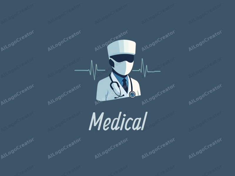 modern design features a stylized hospital silhouette, a doctor figure, a stethoscope intertwined with a heartbeat line, combined with a clean background.