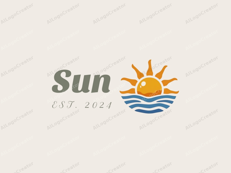 playful design features a stylized sun with rays, incorporating sunlight and ripples in a harmonious composition, set against a clean background.