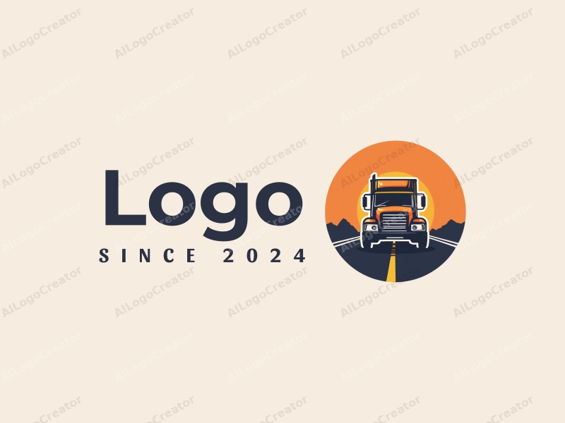 modern design features a stylized truck silhouette on a road, combined with a clean background and a minimalist approach.