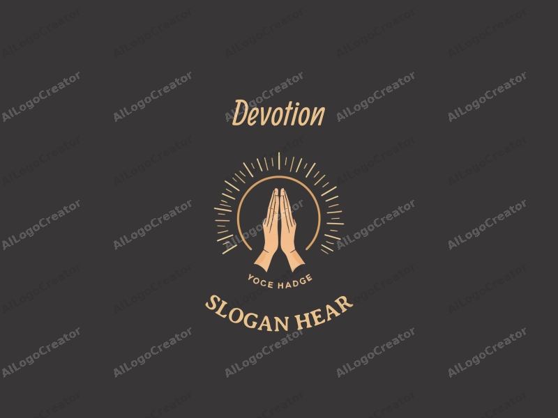 vintage design features a stylized halo above a pair of hands in a prayer position, combined with golden accents and a clean background.