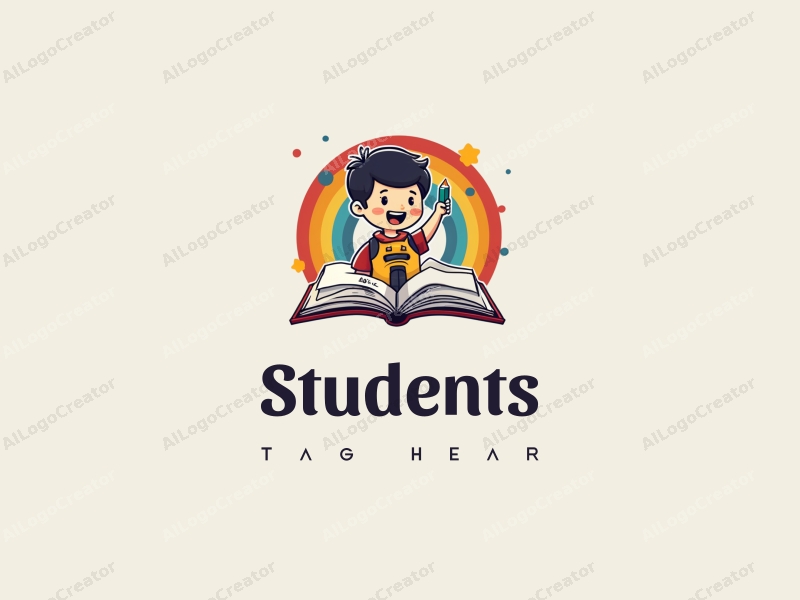 playful design features a cheerful student character, a stylized school building, an open book, and a vibrant rainbow, combined with a clean background.