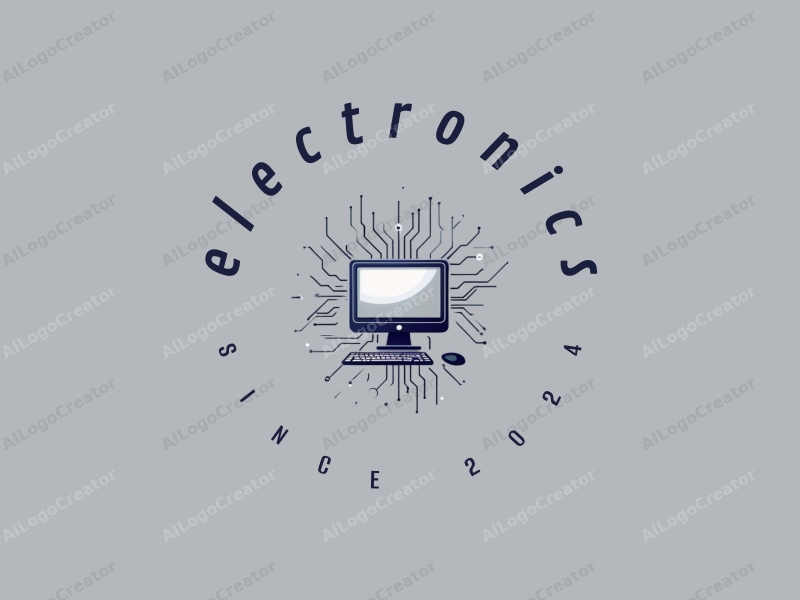 modern design features sleek electronic devices, a stylized computer silhouette, and intricate chip and circuit patterns combined with a clean silver background.