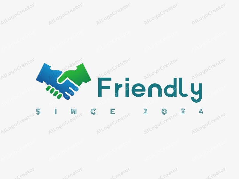 playful design features a stylized bridge connecting two hands in a handshake, incorporating blue and green colors with a clean background.