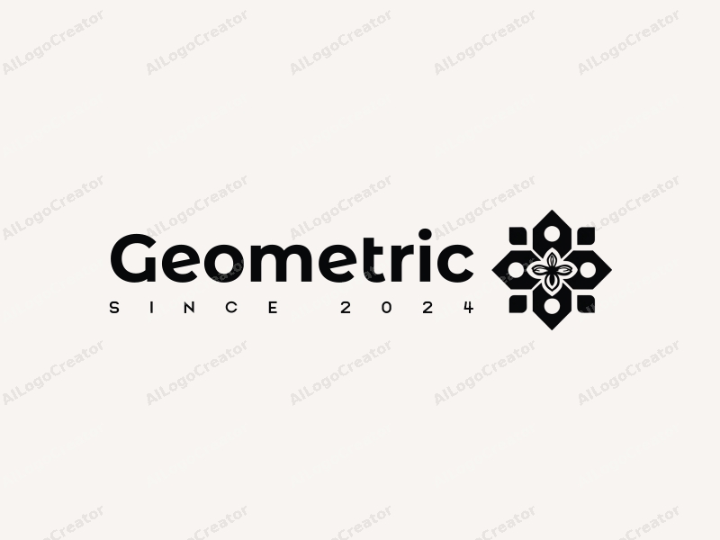 geometric design features a harmonious combination of squares and circles, integrated with honeycomb patterns and a stylized bee, set against a clean black and white background.