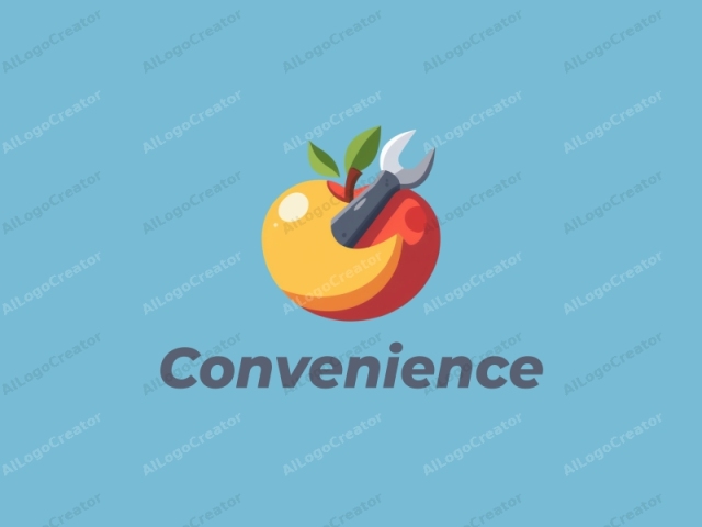 modern design features a stylized fruit and tool combination, emphasizing convenience and practicality, with a clean blue background.