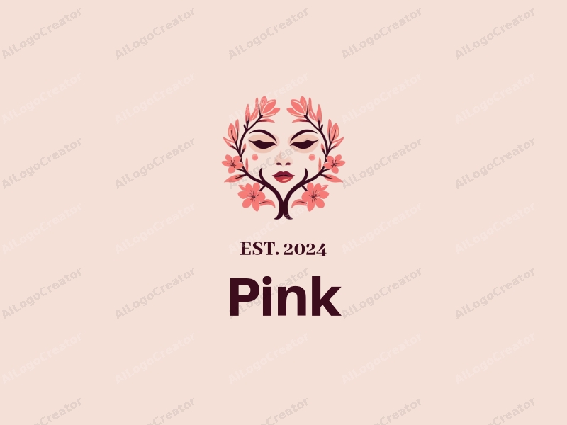 minimalist design features delicate cherry blossoms intertwined with a stylized mask, using a soft pink color palette combined with a clean background.