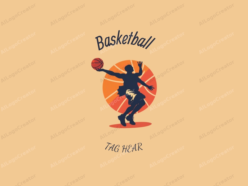 playful design features a stylized basketball and athlete silhouette, capturing the essence of laughter and shooting, combined with a clean background.