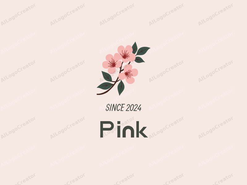 minimalist design features delicate cherry blossoms with soft pink petals and green leaves, combined with a clean background for a fresh and elegant look.