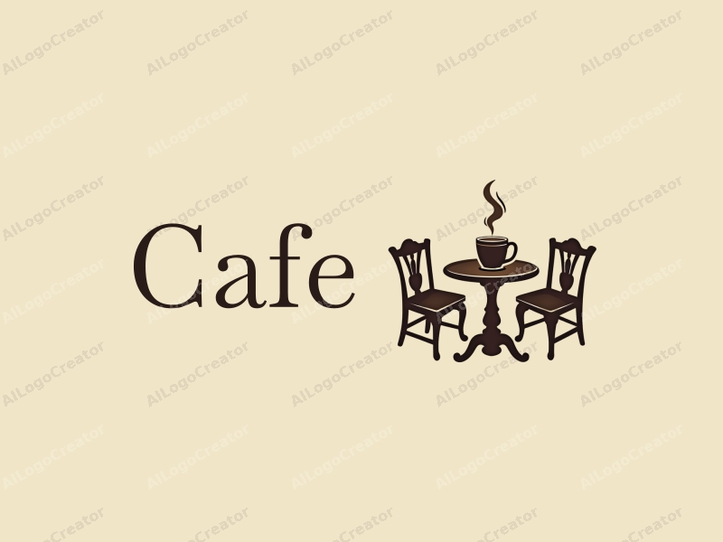 vintage design features a stylized coffee cup, antique table, and chairs, combined with a clean background.