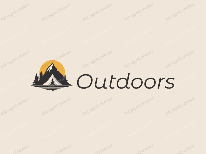 modern design features a stylized camping tent and mountain peak, combined with a clean background and a harmonious composition.