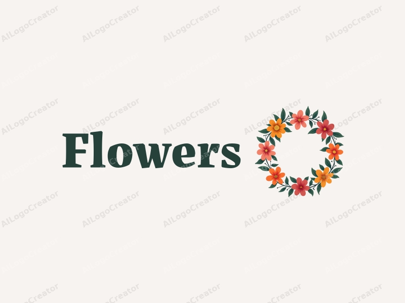 playful design features vibrant flowers and petals arranged in a circular wreath, complemented by playful leaves, all set against a clean background.