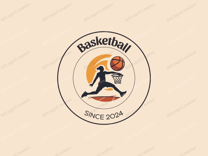 playful design features a dynamic athlete in action, a stylized basketball and hoop, combined with a clean background.