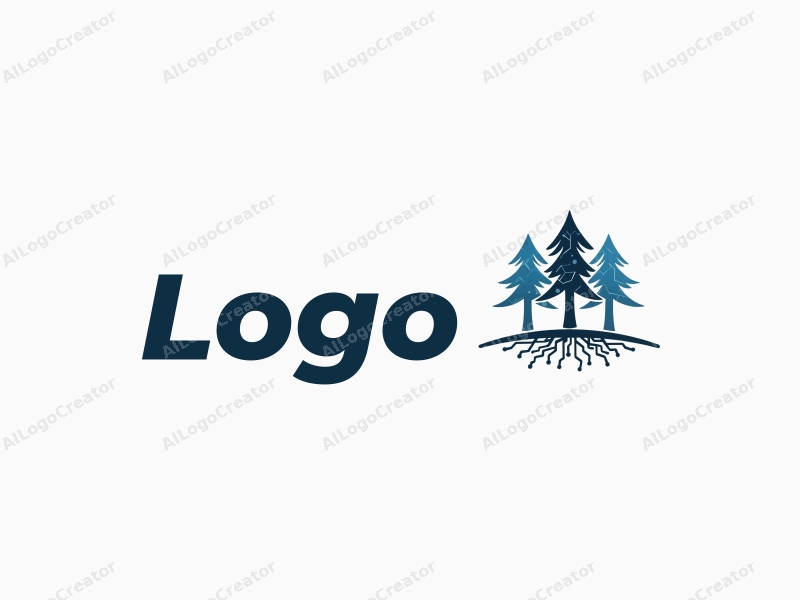 a modern design featuring stylized trees intertwined with electronic circuit patterns, using a blue and black color scheme, combined with a clean and simple background.