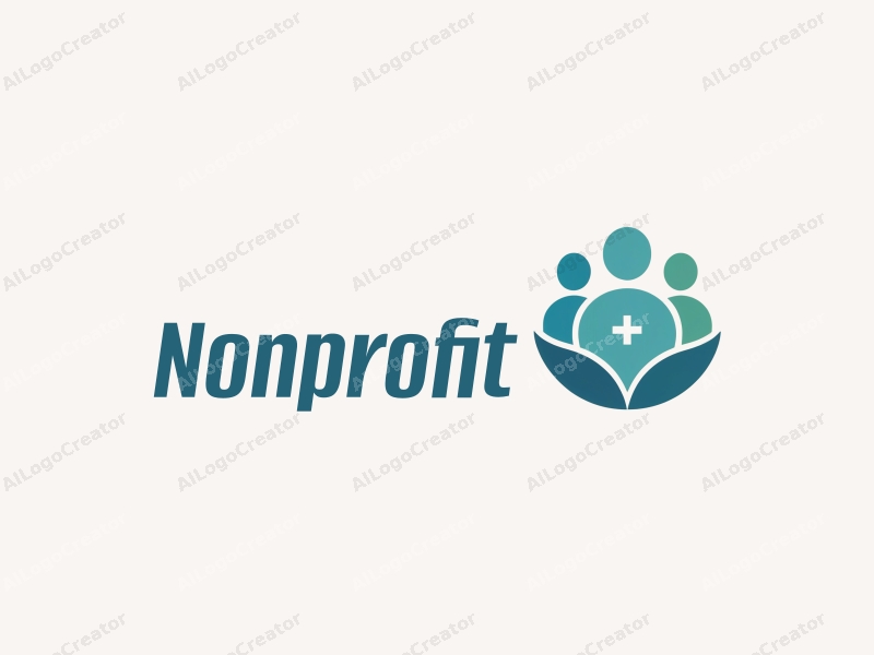 a modern minimalist design featuring stylized figures of volunteers and nurses, symbolizing care and charity, combined with a clean background in blue and green tones.