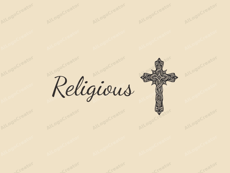 vintage design features a stylized cross intertwined with religious symbols, embodying faith and peace, combined with a clean background.